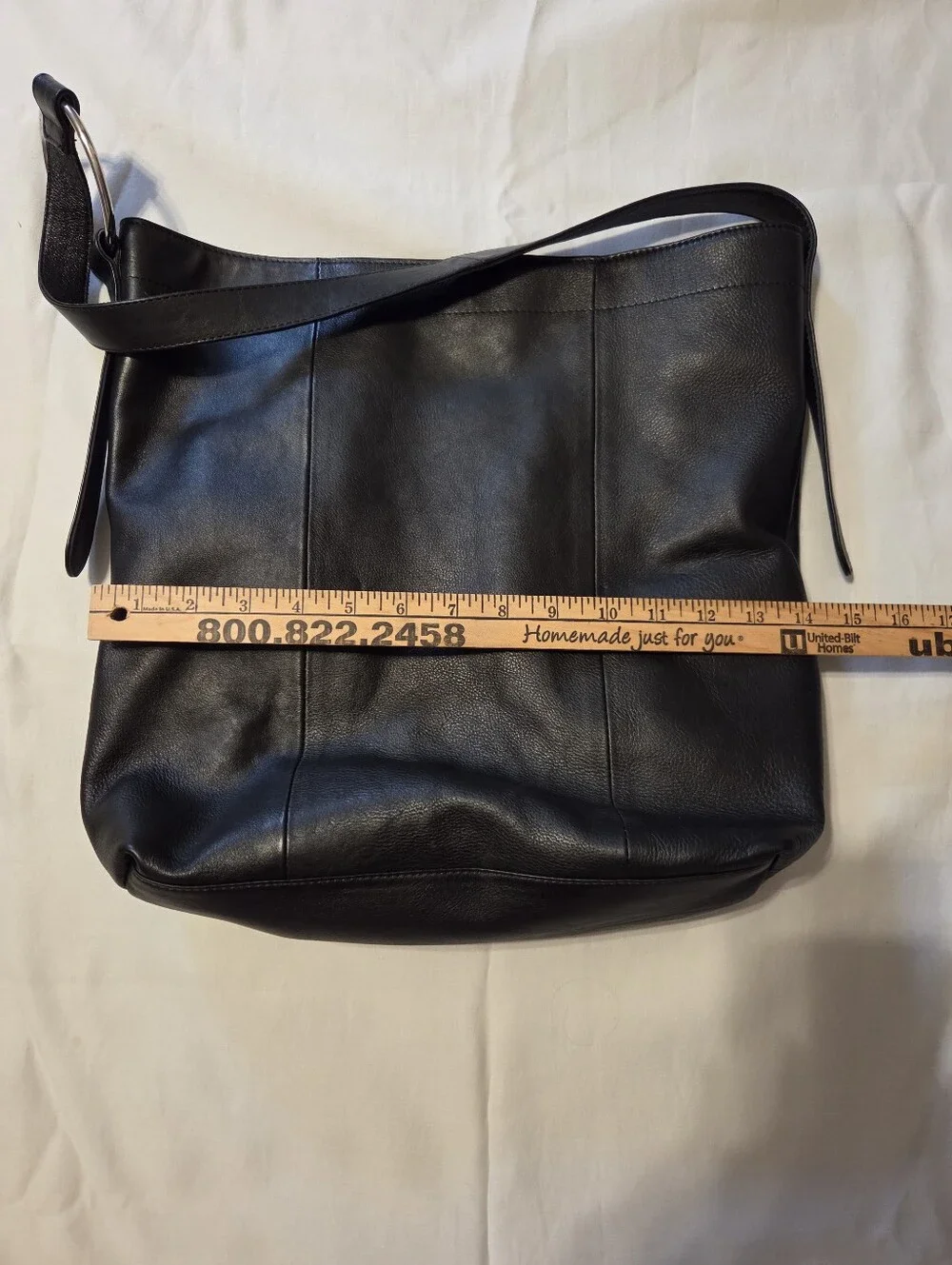 Black Leather Shoulder Bag with Silver Ring Detail, NorthStyle